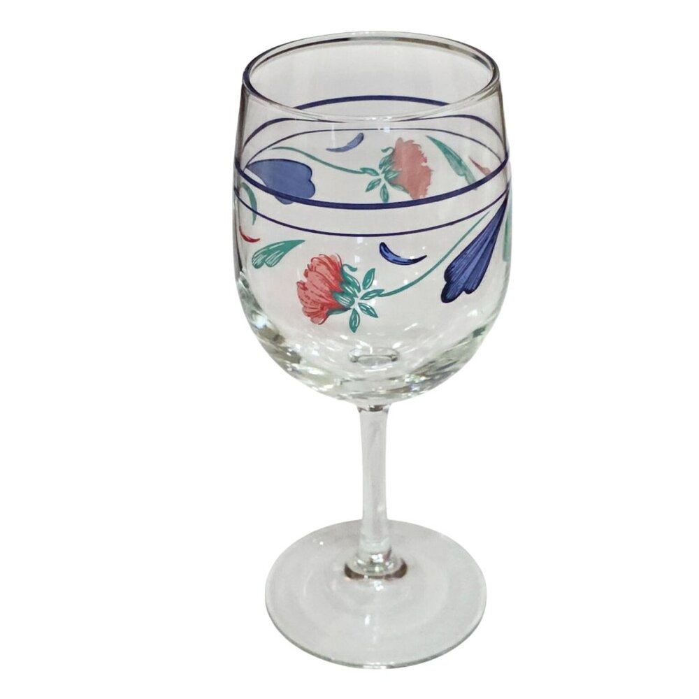 Lenox Poppies on Blue Goblet 7.5" wine glasses 10oz single decorative pink green